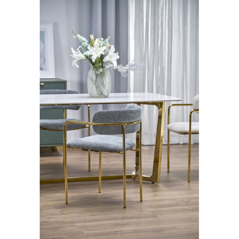 CLEMENTE stół blat - biały marmur, nogi - złoty