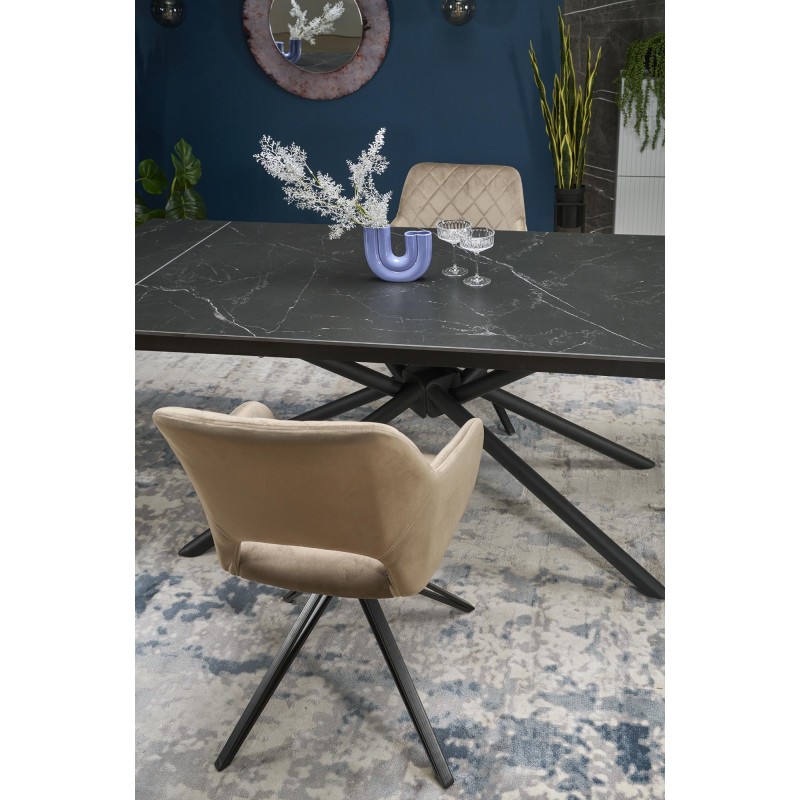 VITORINO stół rozkładany, blat - czarny marmurl, nogi - czarny