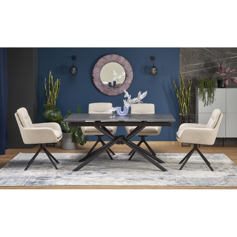 VITORINO stół rozkładany, blat - czarny marmurl, nogi - czarny