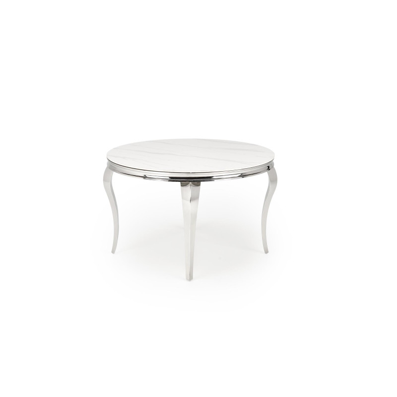 REGINALD stół okrągły blat - biały marmur, nogi - srebrny