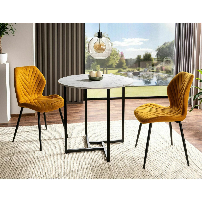 STÓŁ ALTO II BIAŁY EFEKT MARMURU/CZARNY FI80