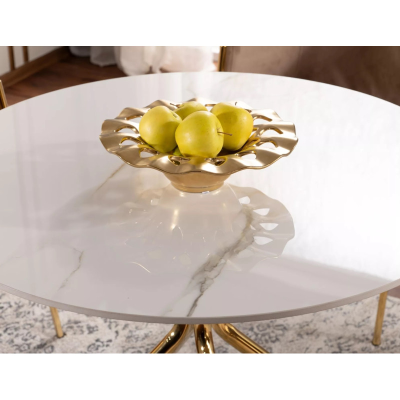 Okrągły stół Azalia Ceramic biały/złoty FI 90