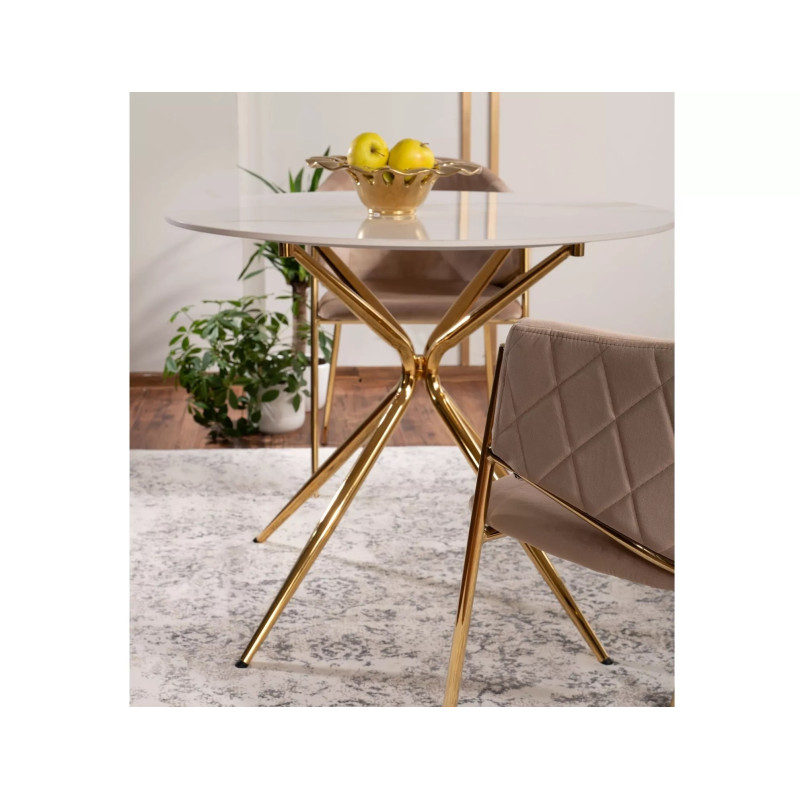 Okrągły stół Azalia Ceramic biały/złoty FI 90