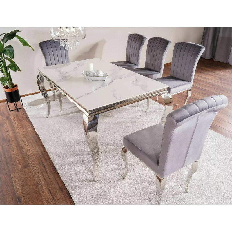 STÓŁ PRINCE CERAMIC BIAŁY CALACATTA/CHROM 150X90