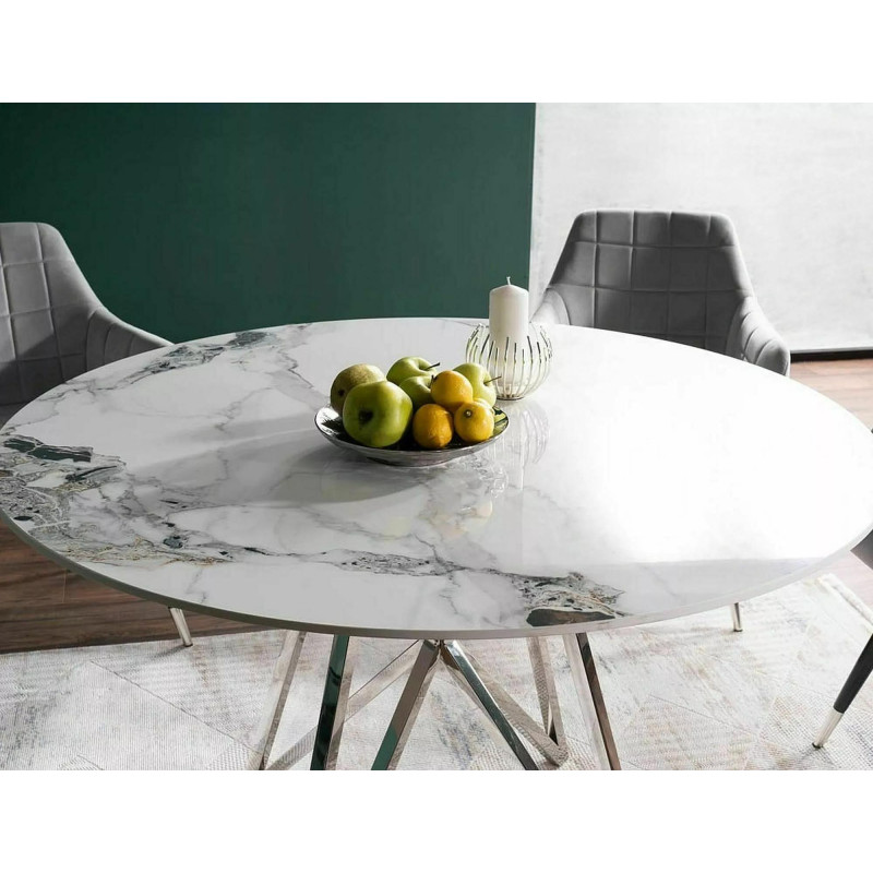 Okrągły stół Murano biały/chrom FI120