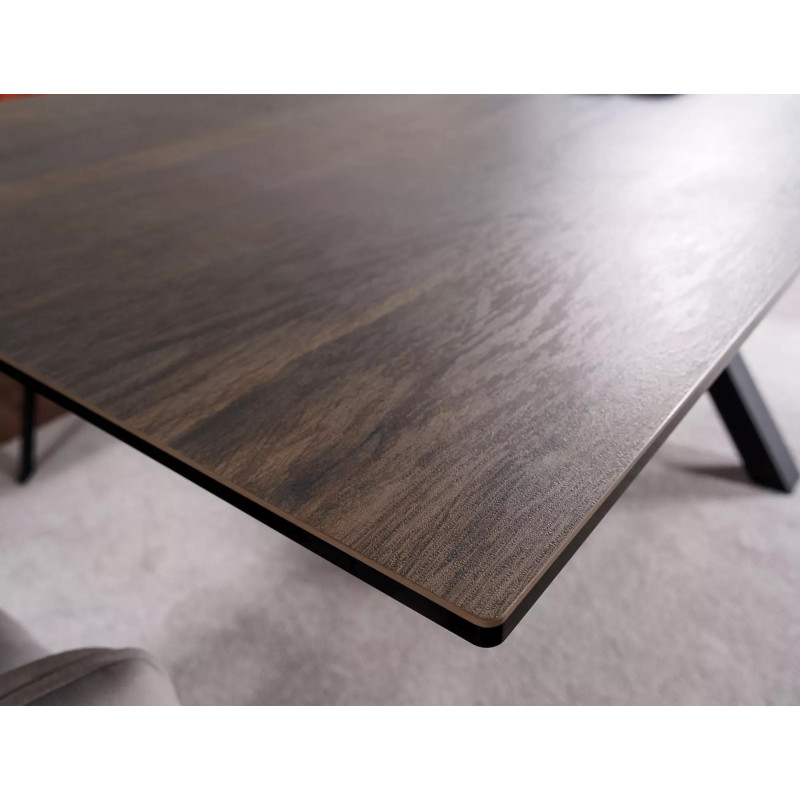 Rozkładany stół Columbus Ceramic brązowy efekt drewna/czarny 160(240)x90