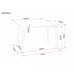 Stół Mosso I biały/dąb 120X75