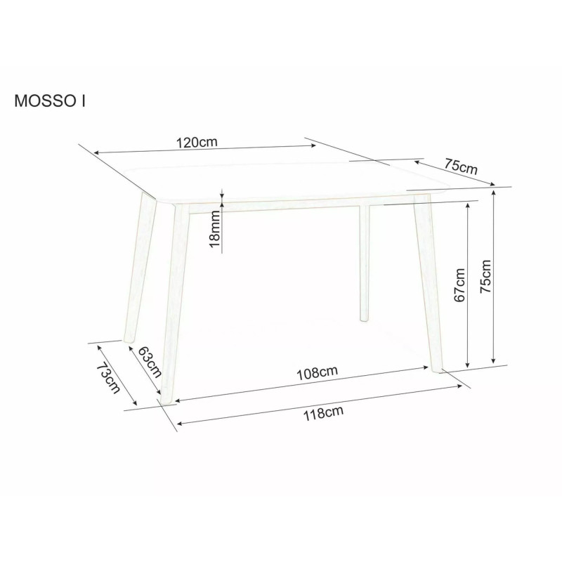 Stół Mosso I biały/dąb 120X75