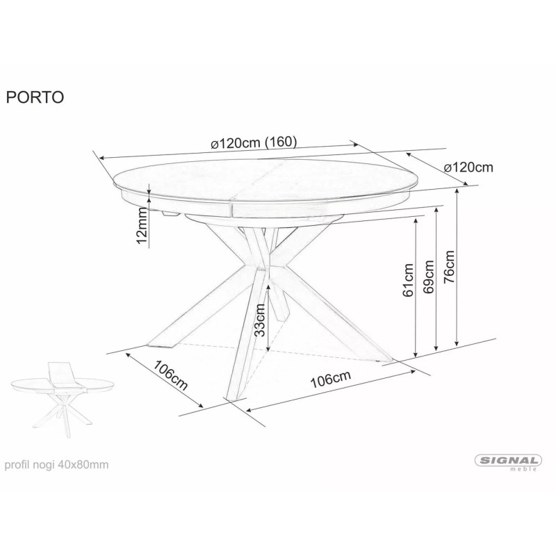 Nowoczesny stół Porto Ceramic ciemny szary/czarny mat 120(160)x120