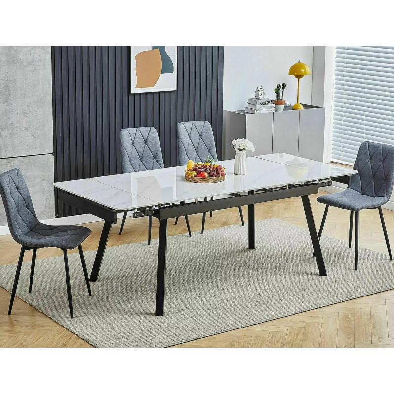 Rozkładany stół ceramiczny John biały/czarny stelaż 120(180)X85