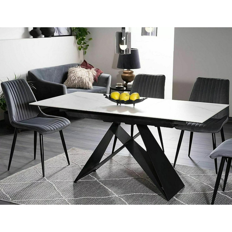 Stół rozkładany Westin SC biały efekt marmuru/czarny mat 120(160)x80