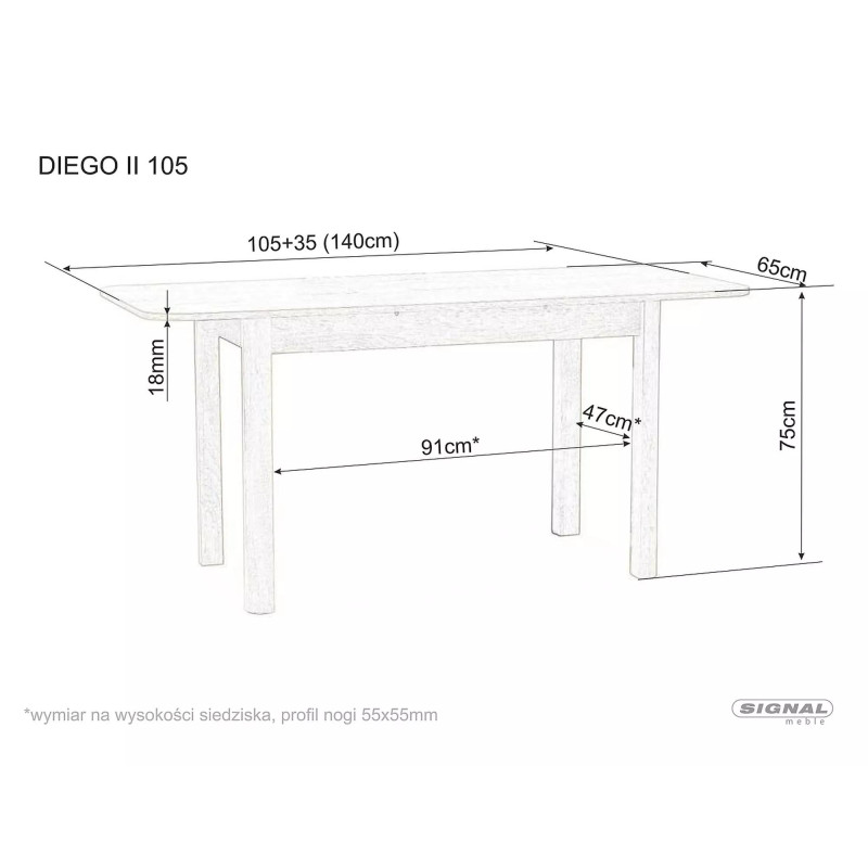 STÓŁ DIEGO II DĄB SONOMA 105(140)X65