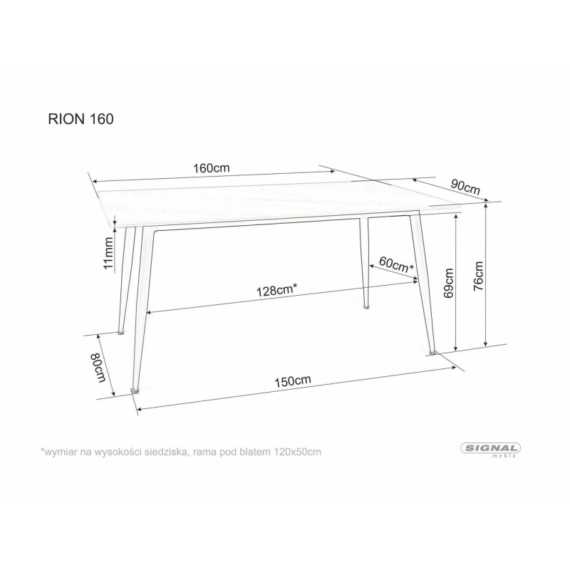 STÓŁ RION BIAŁY/ CZARNY STELAŻ 160X90