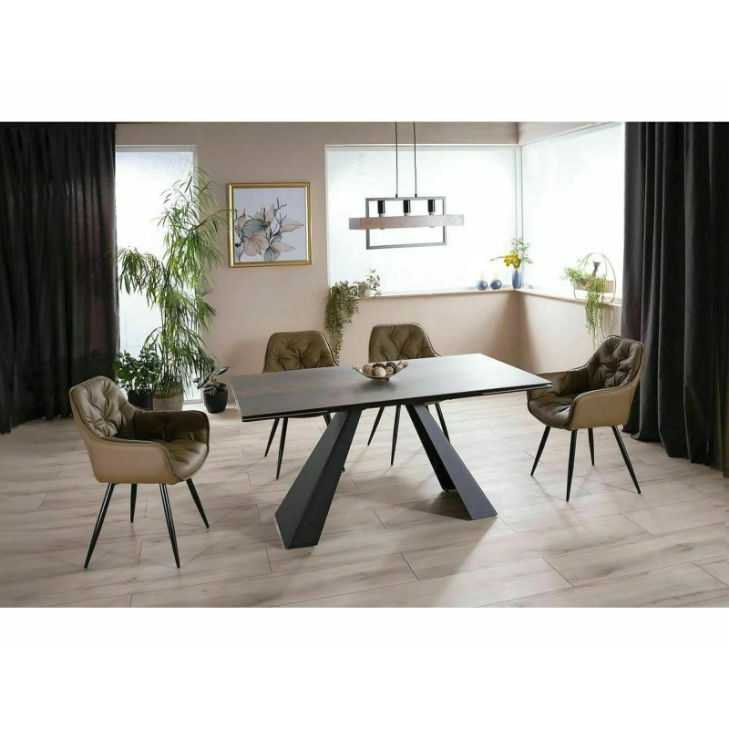 Rozkładany stół Salvadore Ceramic brąz efekt drewna/czarny mat (160-240)x90