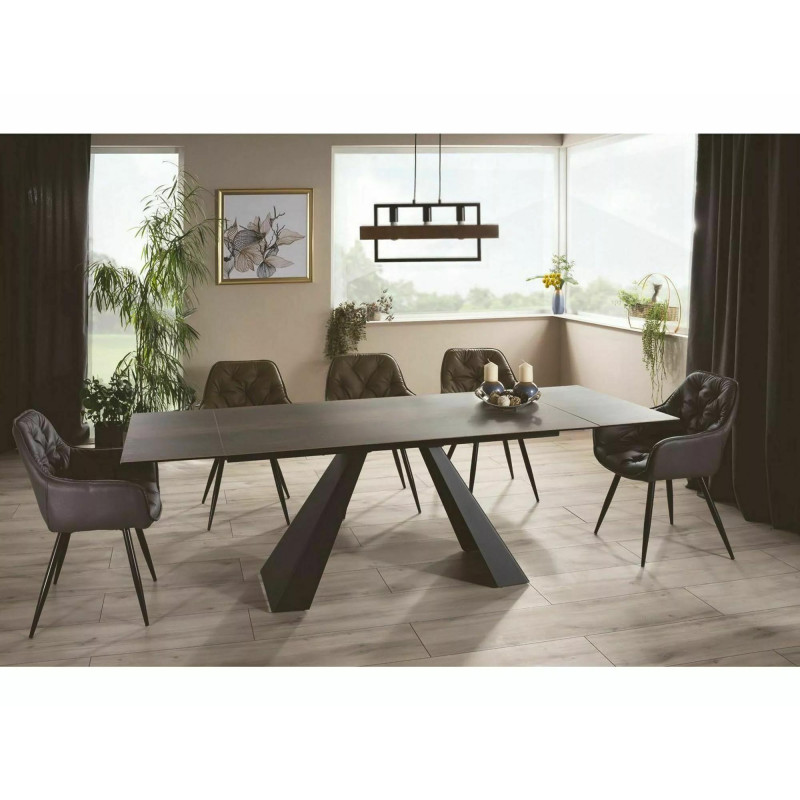 Rozkładany stół Salvadore Ceramic brąz efekt drewna/czarny mat (160-240)x90