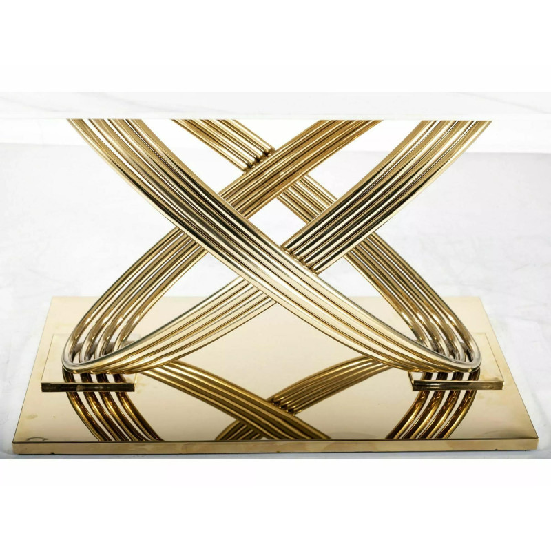 Nowoczesny stół Hermes z ceramicznym blatem biały efekt marmuru/złoty 160x90