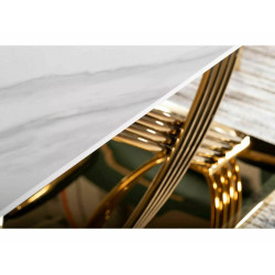 Nowoczesny stół Hermes z ceramicznym blatem biały efekt marmuru/złoty 160x90