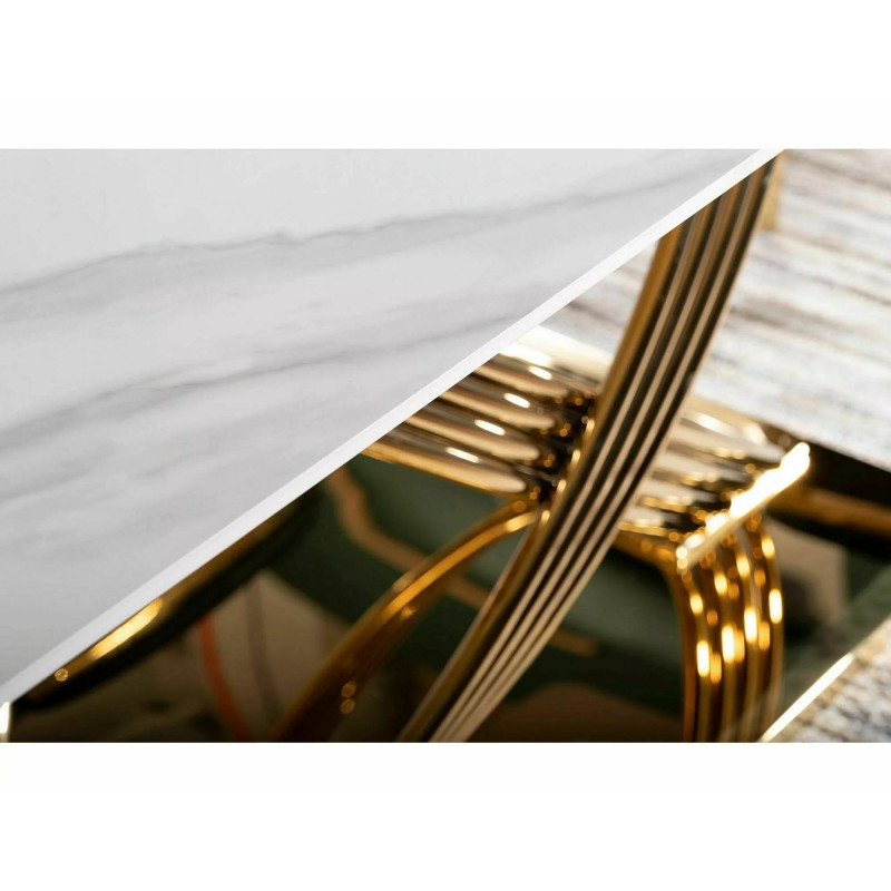 Nowoczesny stół Hermes z ceramicznym blatem biały efekt marmuru/złoty 160x90