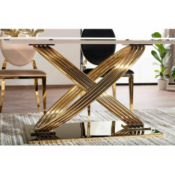 Nowoczesny stół Hermes z ceramicznym blatem biały efekt marmuru/złoty 160x90