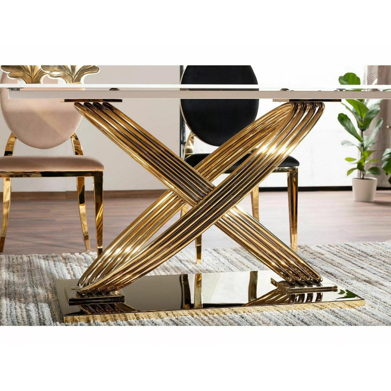 Nowoczesny stół Hermes z ceramicznym blatem biały efekt marmuru/złoty 160x90