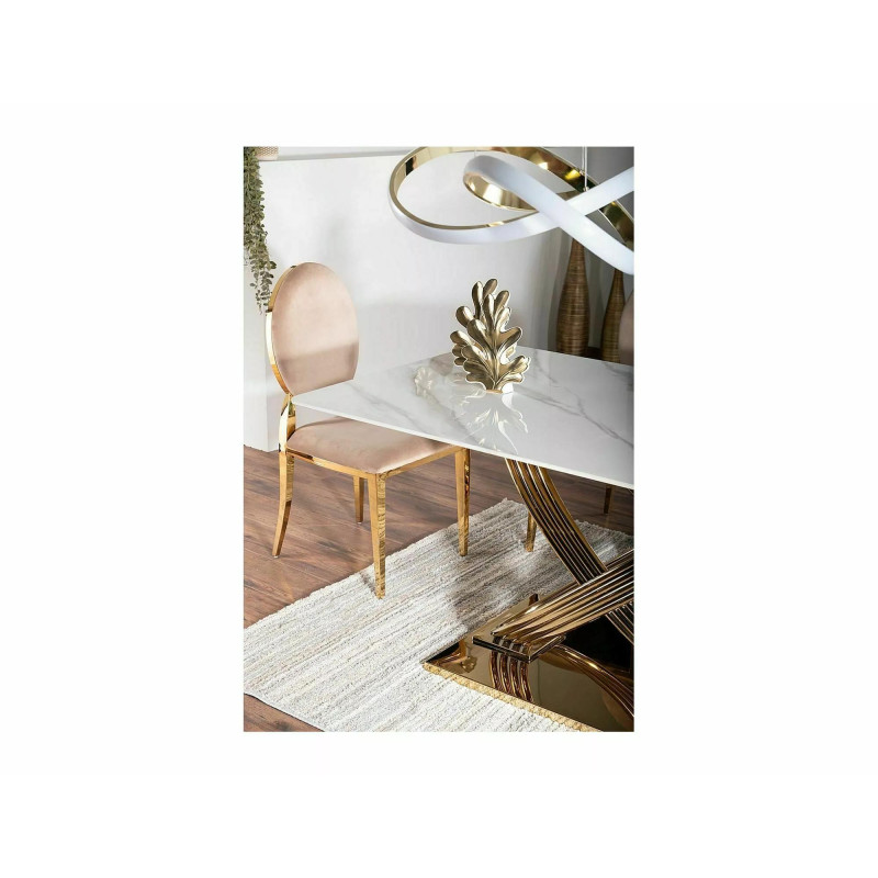 Nowoczesny stół Hermes z ceramicznym blatem biały efekt marmuru/złoty 160x90