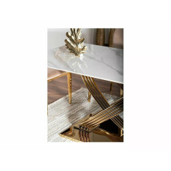 Nowoczesny stół Hermes z ceramicznym blatem biały efekt marmuru/złoty 160x90