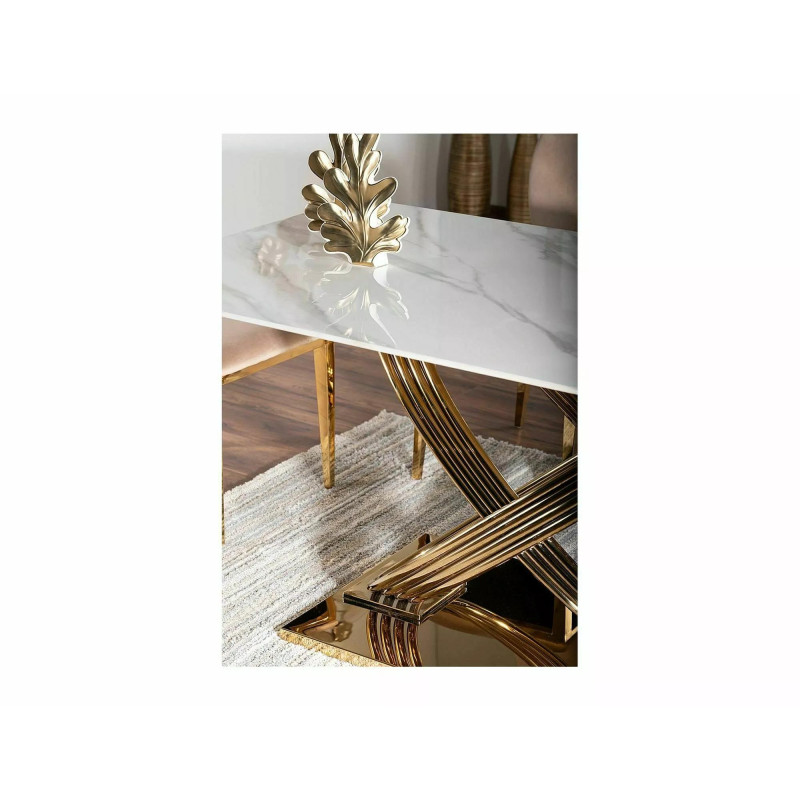 Nowoczesny stół Hermes z ceramicznym blatem biały efekt marmuru/złoty 160x90
