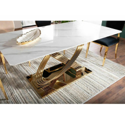 Nowoczesny stół Hermes z ceramicznym blatem biały efekt marmuru/złoty 160x90
