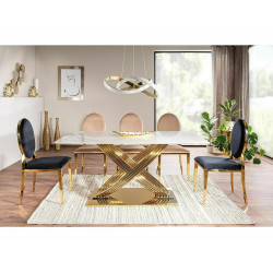 Nowoczesny stół Hermes z ceramicznym blatem biały efekt marmuru/złoty 160x90