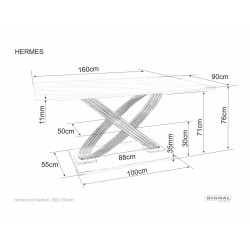 Nowoczesny stół Hermes z ceramicznym blatem biały efekt marmuru/złoty 160x90