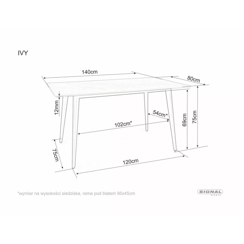 Stół Ivy szary efekt marmuru/czarny stelaż 140X80