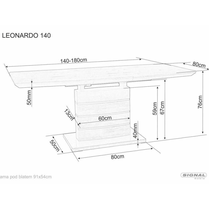 Nowoczesny rozkładany stół Leonardo dąb 140(180)x80