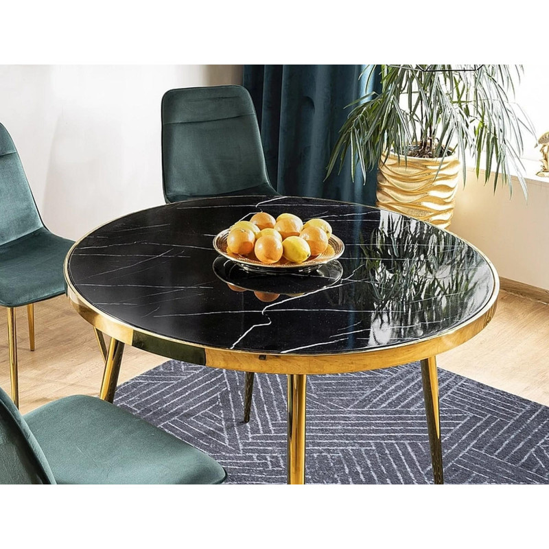 Stół okrągły Calvin czarny efekt marmuru/złoty FI100