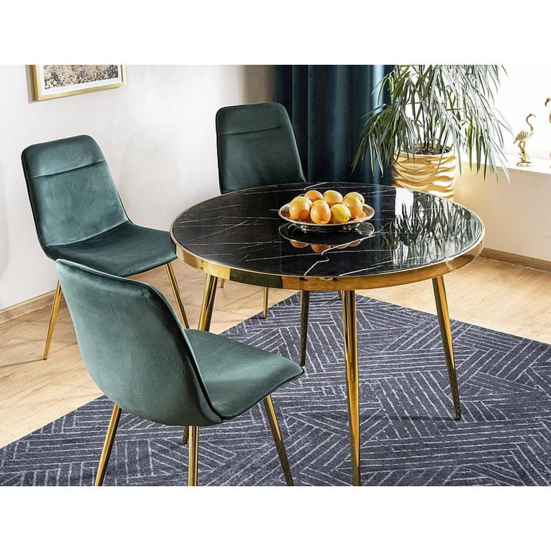 Stół okrągły Calvin czarny efekt marmuru/złoty FI100