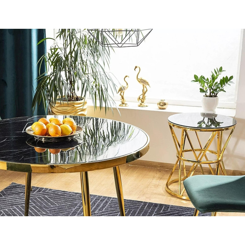 Stół okrągły Calvin czarny efekt marmuru/złoty FI100