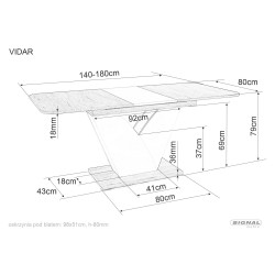 Stół rozkładany Vidar dąb craft tobacco/krem 140(180)X80