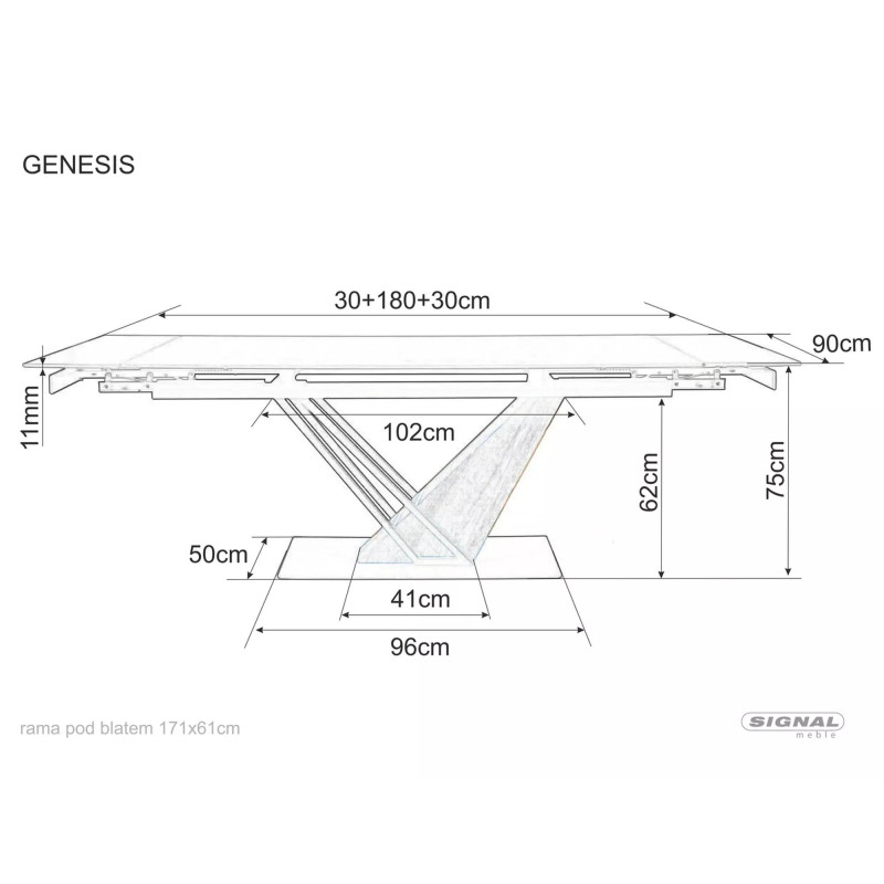 Nowoczesny stół Genesis czarny/czarny/jesion 180(240)x90