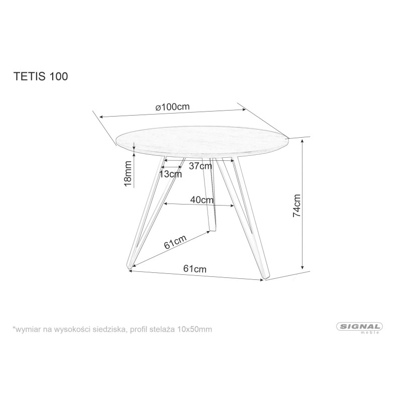 Stół Tetis dąb/czarny mat stelaż FI100