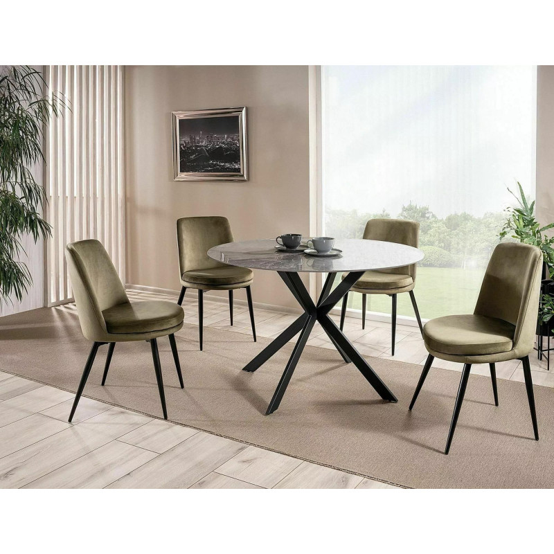 Okrągły stół Talia szary efekt marmuru/czarny fi90