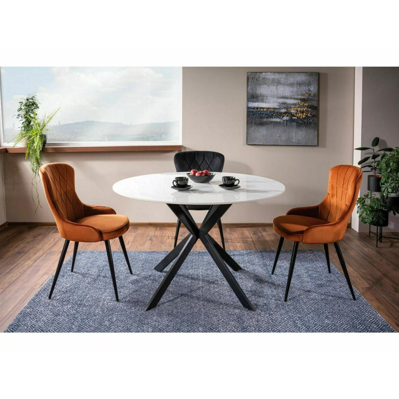 Okrągły stół Talia biały efekt marmuru/czarny fi90