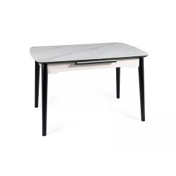 Rozkładany stół Apollo w stylu glamour biały marmur/czarny stelaż 120(160)x80