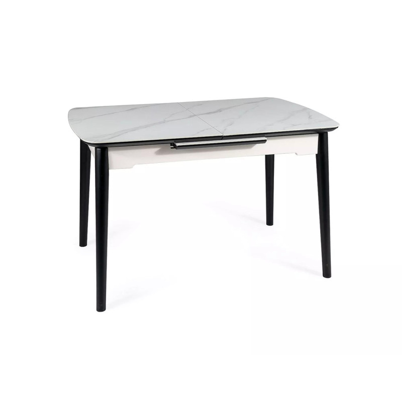 Rozkładany stół Apollo w stylu glamour biały marmur/czarny stelaż 120(160)x80