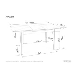 Rozkładany stół Apollo w stylu glamour biały marmur/czarny stelaż 120(160)x80