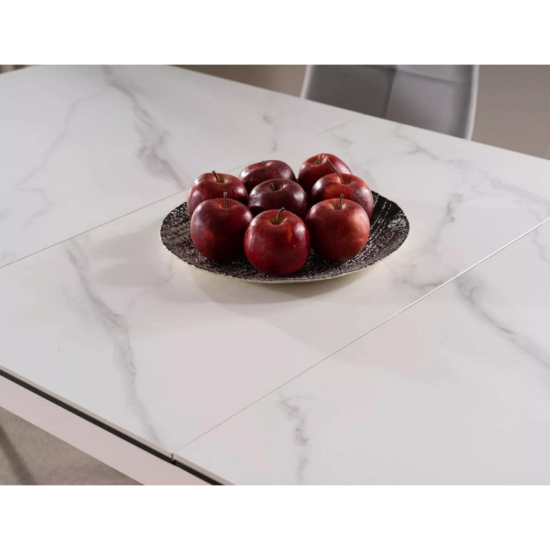 Rozkładany stół Apollo w stylu glamour biały marmur/czarny stelaż 120(160)x80