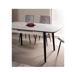 Rozkładany stół Apollo w stylu glamour biały marmur/czarny stelaż 120(160)x80