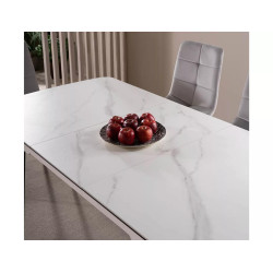 Rozkładany stół Apollo w stylu glamour biały marmur/czarny stelaż 120(160)x80