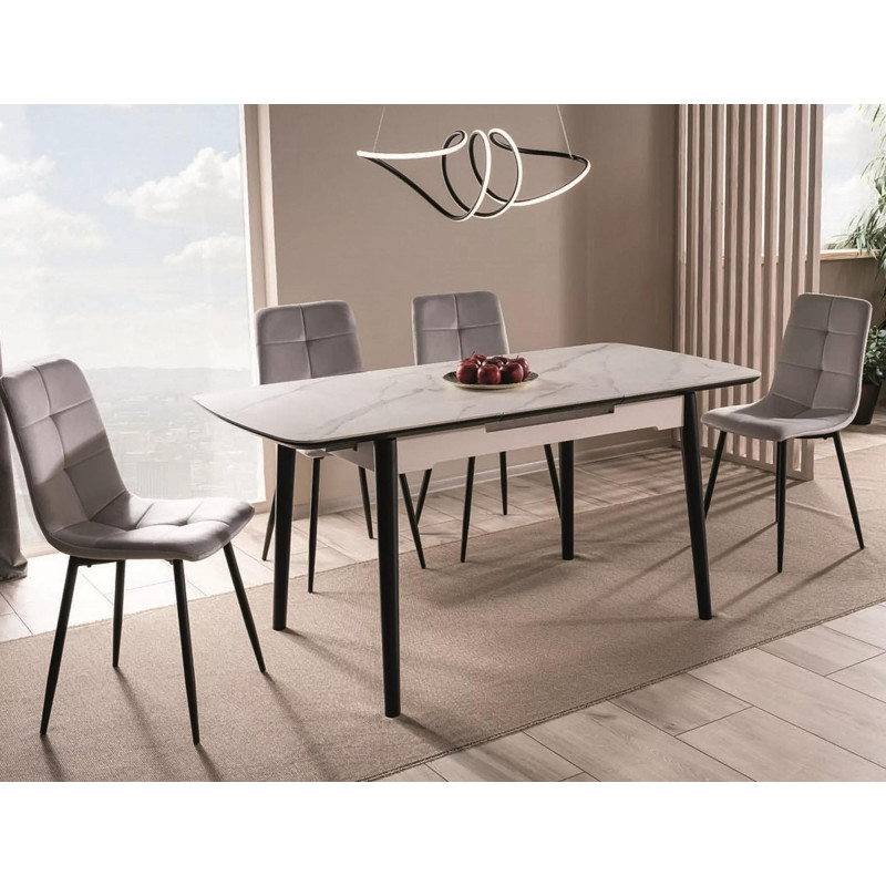 Rozkładany stół Apollo w stylu glamour biały marmur/czarny stelaż 120(160)x80