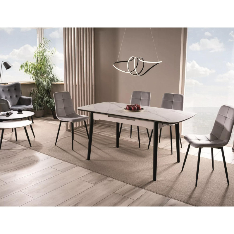 Rozkładany stół Apollo w stylu glamour biały marmur/czarny stelaż 120(160)x80