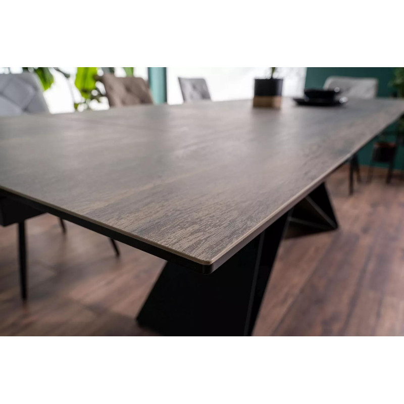 Stół ceramiczny Westin Ceramic brąz efekt drewna/czarny mat(160-240)x90