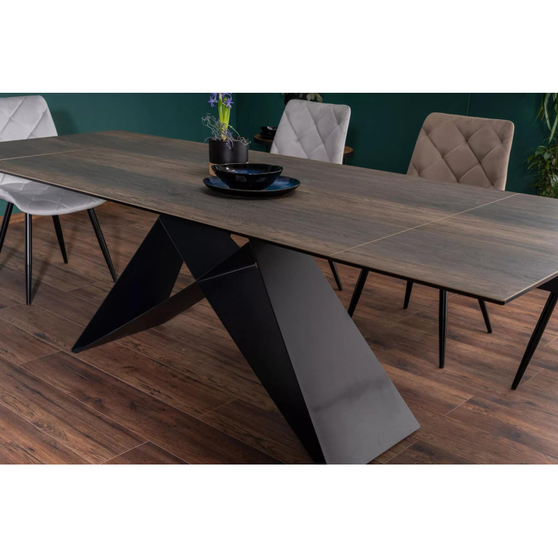 Stół ceramiczny Westin Ceramic brąz efekt drewna/czarny mat(160-240)x90